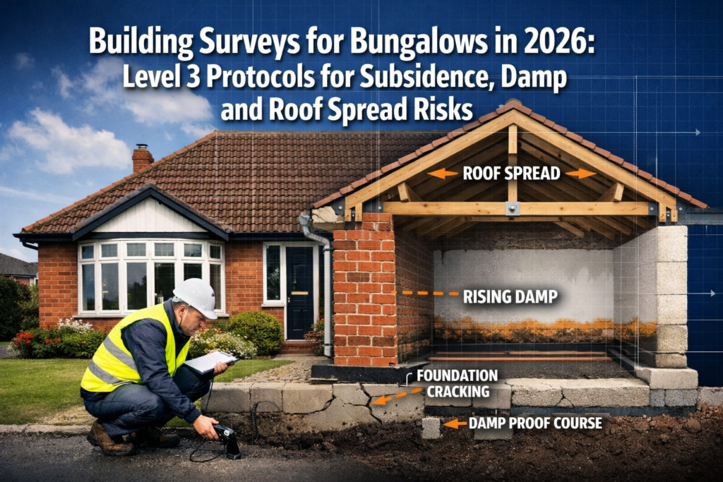 Building Surveys for Bungalows in 2026: Level 3 Protocols for Subsidence, Damp and Roof Spread Risks