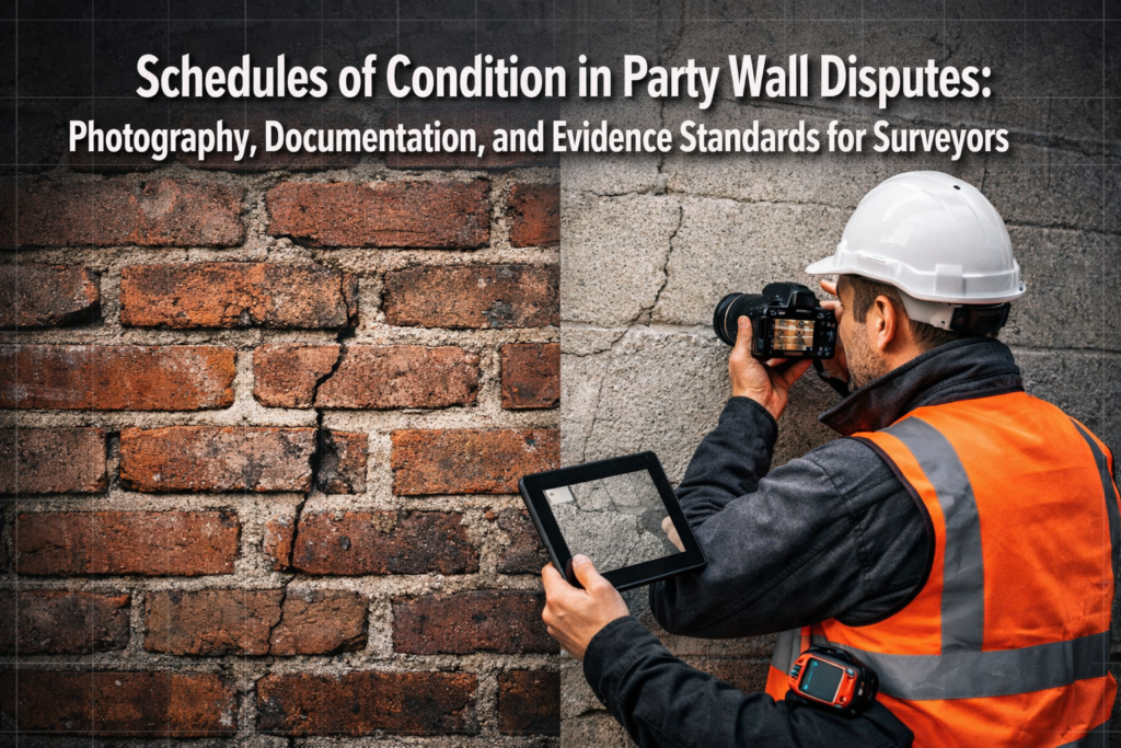 Schedules of Condition in Party Wall Disputes: Photography, Documentation, and Evidence Standards for Surveyors